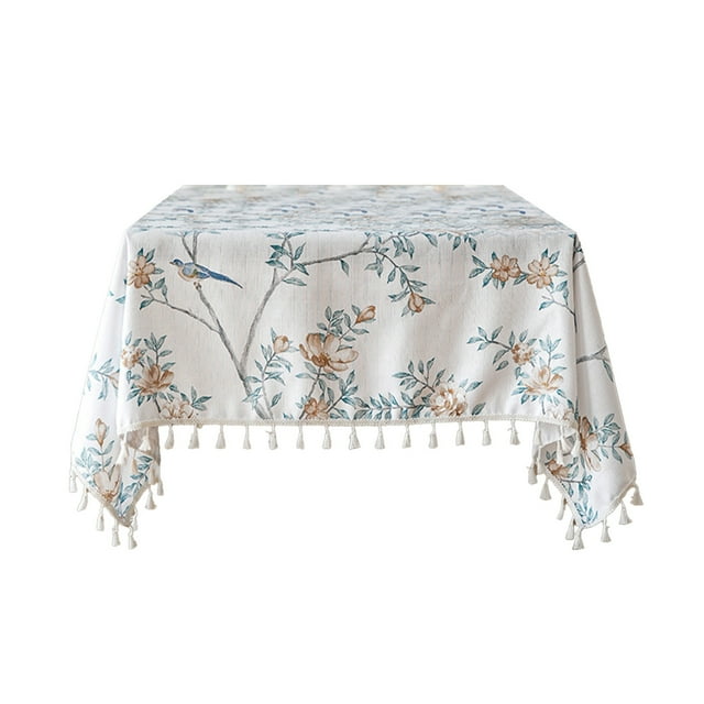 Ohufall Nappe Rectangulaire à Imprimé Floral en Imitation Lin avec Franges pour Table à Manger et Table Basse