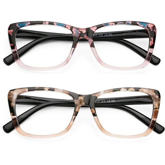 AQWANO Stylish Designer Reading Glasses for Women Blue Light Blocking Readers Fashion Pattern Print Anti Eye Strain Eyeglasses, 2.0