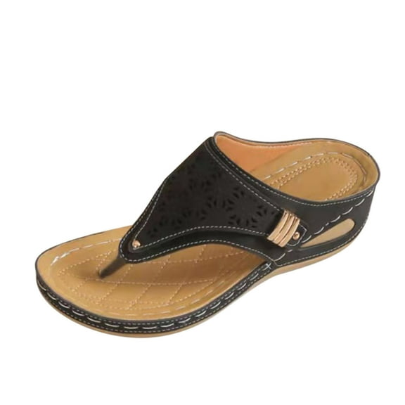 TOWED22 Wedge Sandals For Women Ultra Soft Cushion Thong Sandals Arch Support Fashion(Black,8)