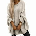 thumbnail image 3 of Women'S Elegant Knitted Cape Sweater Crew Neck Long Sleeve Baggy Tops Fashion Knitted Shawl Sweater Apricot XXL, 3 of 8