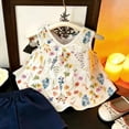 thumbnail image 3 of Toddler Girls Summer Outfits Floral Print Sleeveless Tank Tops Solid Color Shorts Casual 2 Piece Clothing Set Blue, 3 of 5