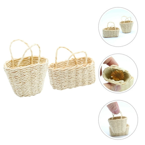 ELAYARD Doll House Accessories Woven Basket Beige 2pcs
