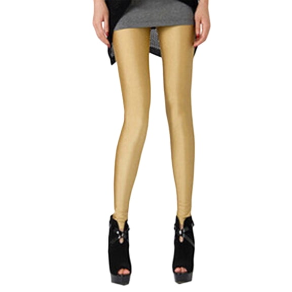 DeHolifer Women's Leggings Plus Size High Waisted Solid Color Thin Stretch Tight Fitting Yoga Pants Gold Free Size