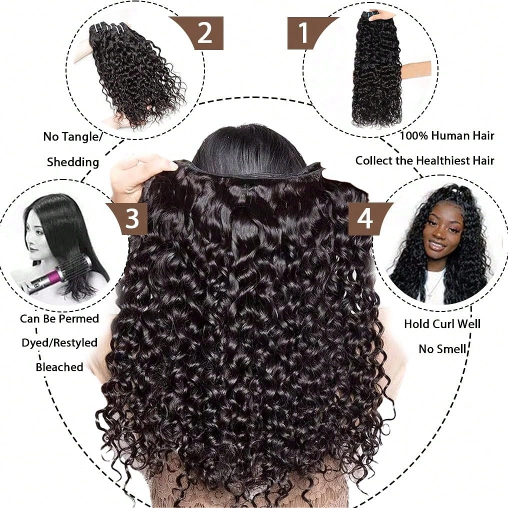 3Bundles Water Wave Human Hair Bundles Curly Bundles Human Hair for Black Women, Wet and Wavy 300g Human Hair Extensions