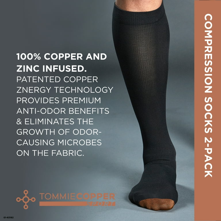 Tommie Copper Sport Compression Knee High Socks, Black, Large/Extra-Large,  2 Count per Pack 