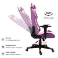 thumbnail image 4 of Gaming Chair Office Desk Chair Ergonomic Reclining Computer Chair Height Adjustable Swivel Recliner with Headrest Lumbar Support, Purple Pink, 4 of 7