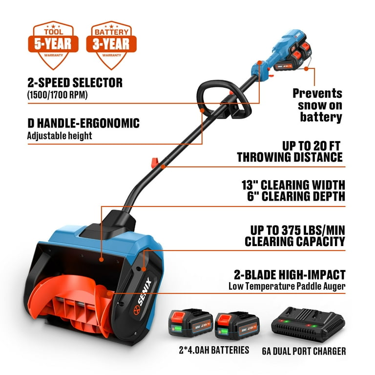 SENIX 40V 13-inch Cordless Snow Shovels & electric shovel with 2
