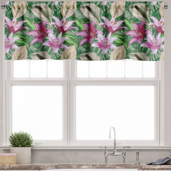 Ambesonne Flower Valance Pack of 2, Aquarelle Lily Garden, 54"X18", Magenta Hunter Green