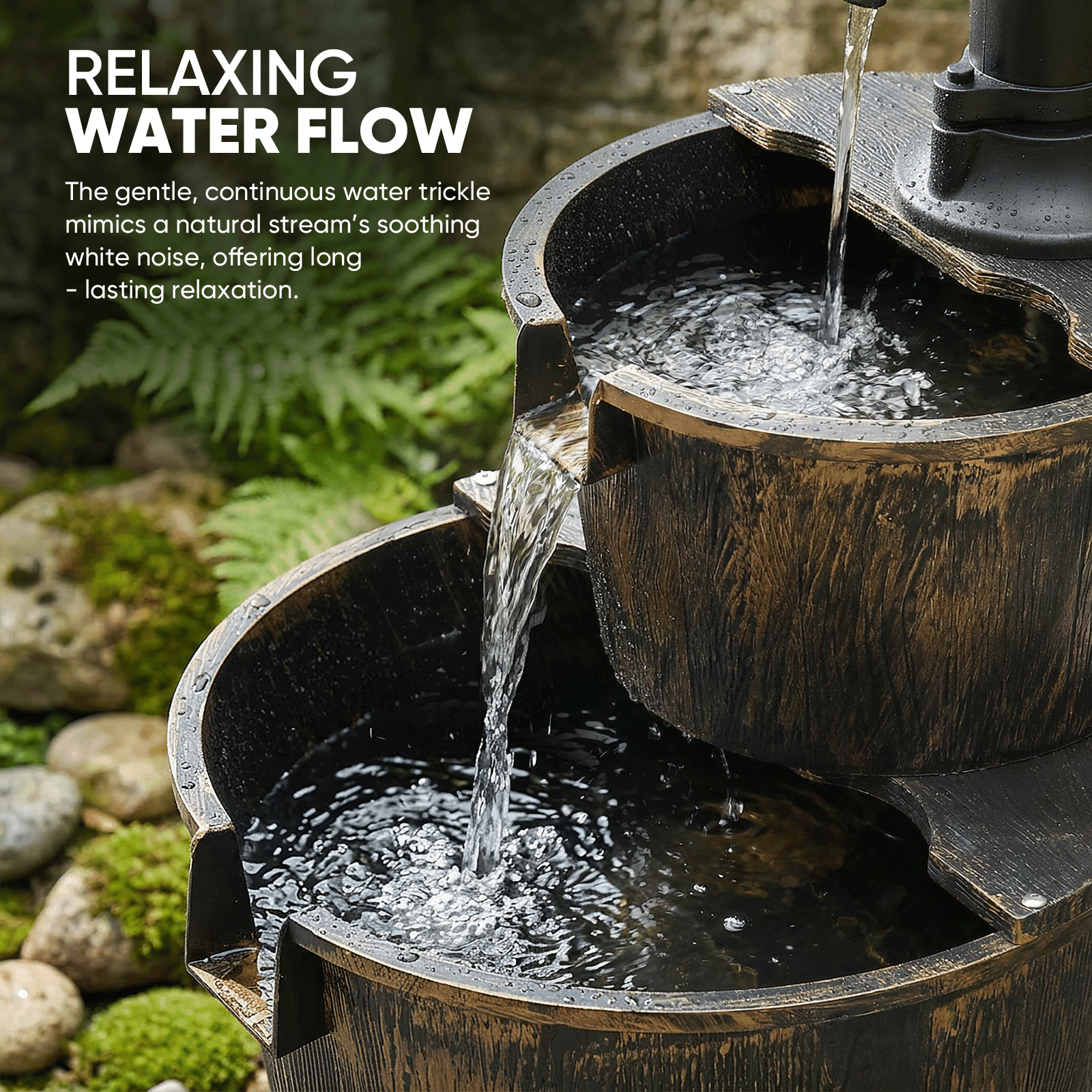 Magshion 27" Barrel and Pump Fountain Outdoor, Cascading Waterfall Fountain with Electric Recirculating Pump for Garden Patio Backyard Décor, Bronze