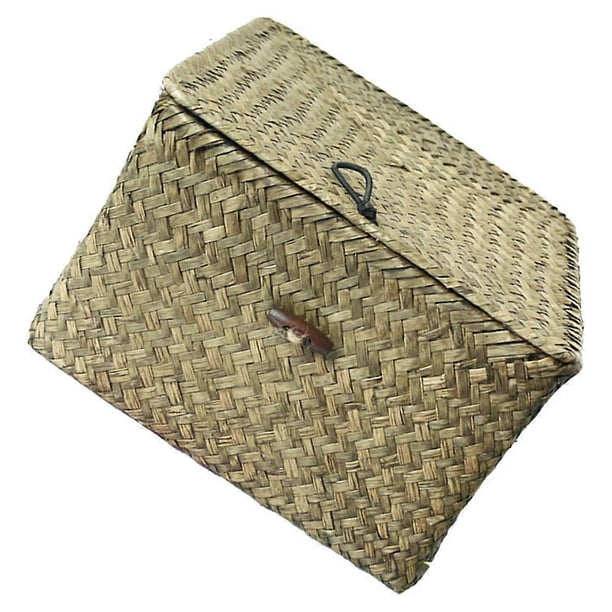 Multipurpose Seaweed Woven Storage Box for Home Decor Red Material with Lid 1Set