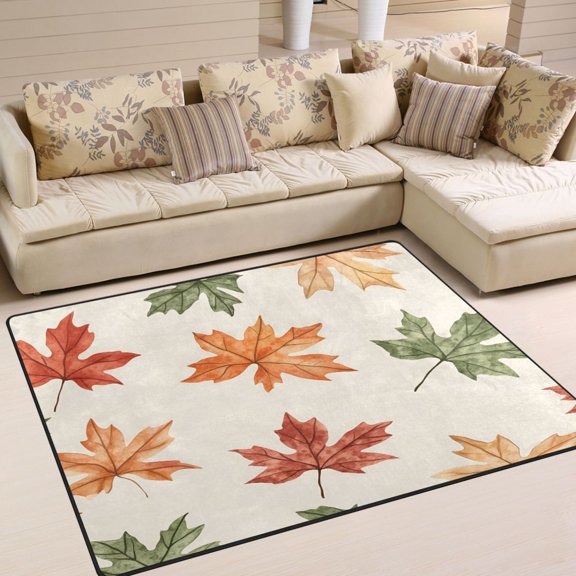 Yayeee Area Rugs for Living Room 5.2'x4' Non Slip Washable Bedroom Floor Carpet, Brown Autumn Leaves