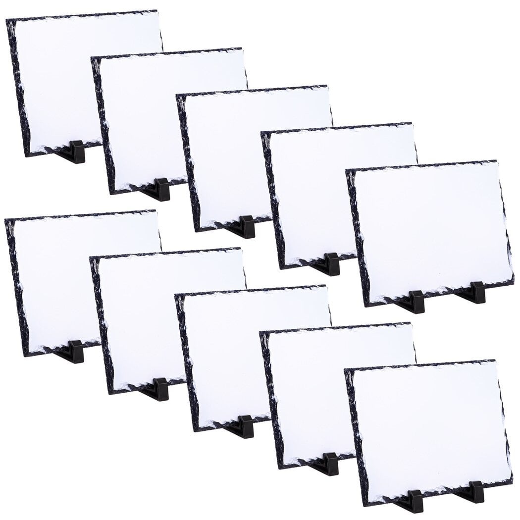10Pcs 7.9 x 5.9 Inch Sublimation Blank Rock Slates, Rectangular Custom Picture Stone Slates with Display Stands for Thermal Heat Press Transfer Photos