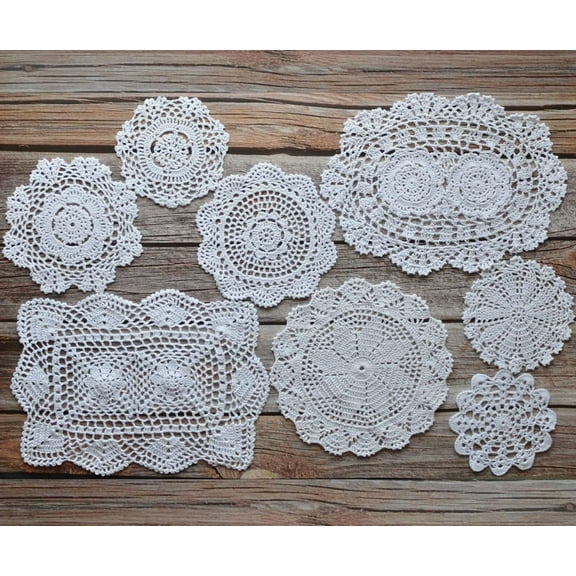 8 Hand Crochet White Lace Doilies Lot for Tables Coasters Dresser Runners