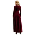 thumbnail image 3 of IBTOM CASTLE Women's Fall Winter Velvet Dress Long Sleeve Round Neck Maxi Dress with Belt Wedding Guest Cocktail Gown Evening Party Dress XXL Wine Red, 3 of 8
