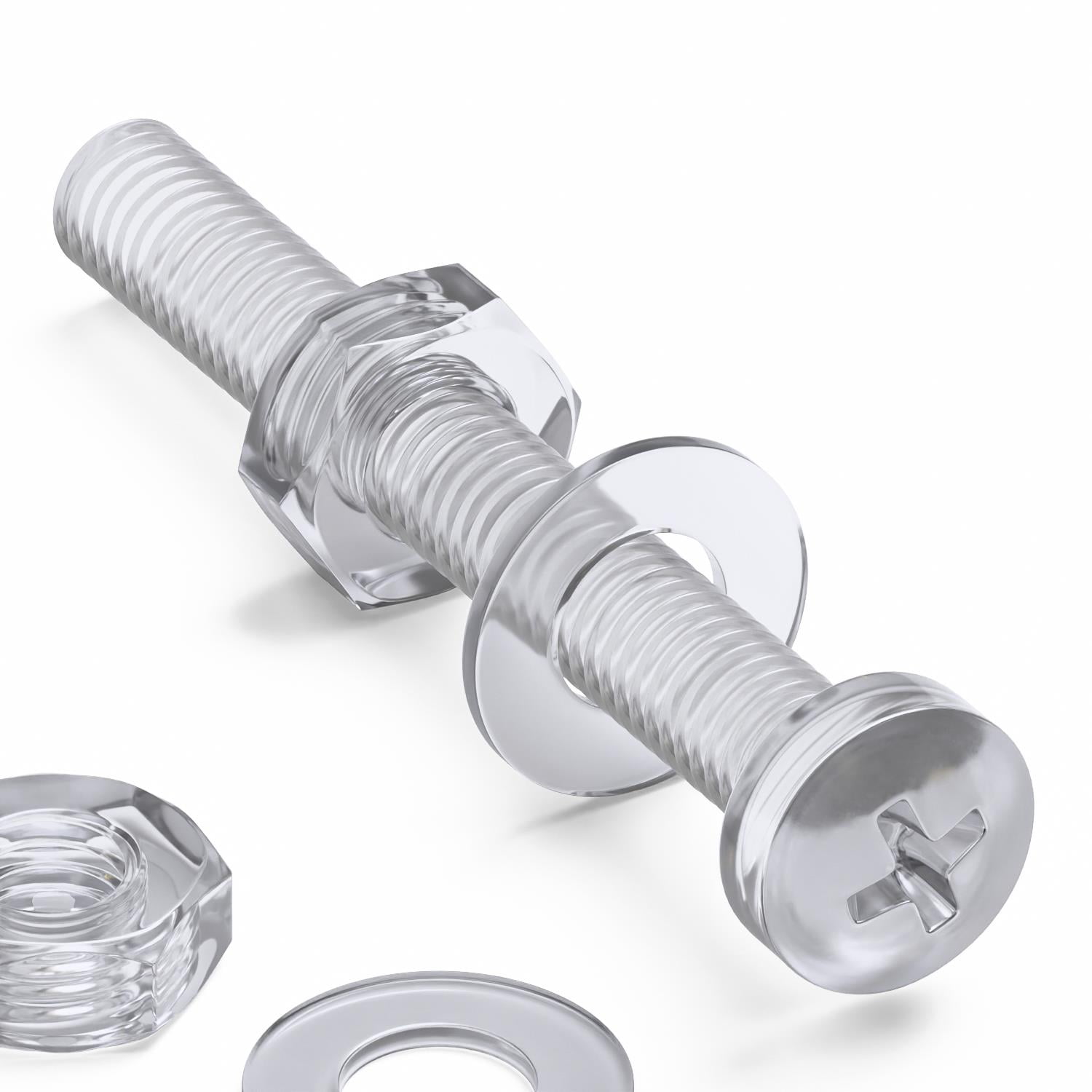 Pack of 60 Transparent Clear Plastic Acrylic M3 x 25mm Nuts & Bolts, Washers - Acrylic Plastic Screws, (3/32 x 1 in)
