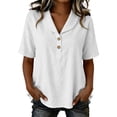 thumbnail image 2 of Yrmaups Loose Fit Short Sleeve Button Down Blouse for Women, Casual Collared Top, Soft Stretch Tee for Beach Travel Office Everyday Wear, White L, 2 of 6