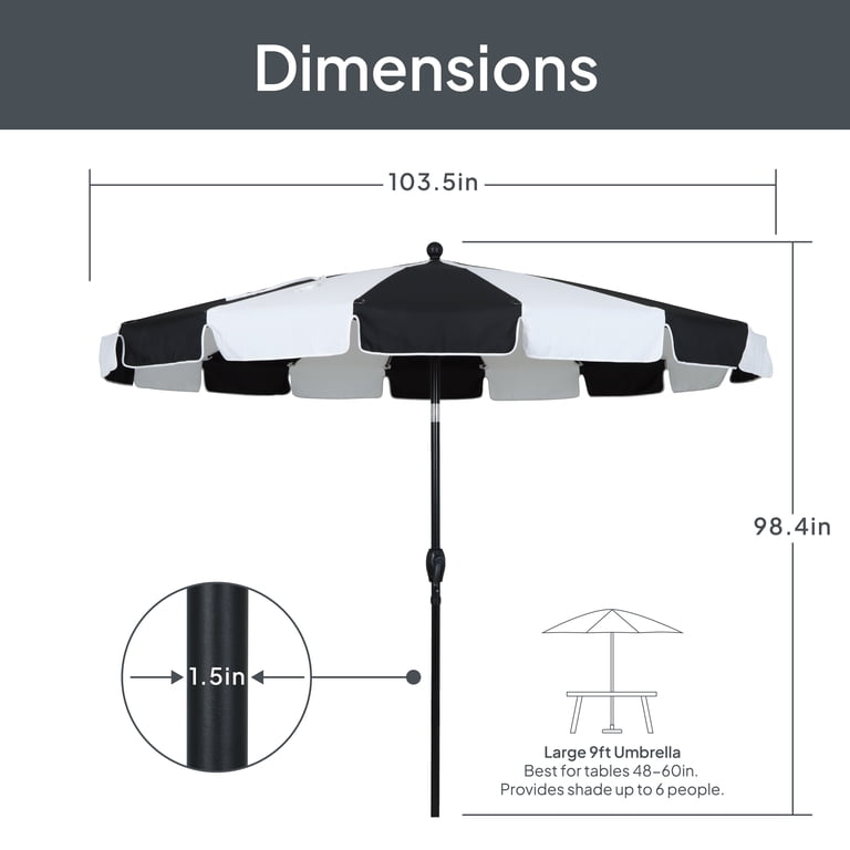 Better Homes & Gardens 9ft Market Umbrella, Black & White Stripe photo 4