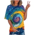 thumbnail image 4 of YOTAMI Tie Dye Tshirts for Women Trendy Casual Printed Crew Neck Tops Short Sleeve Color Graphic T-Shirt Blouses Purple, 4 of 5