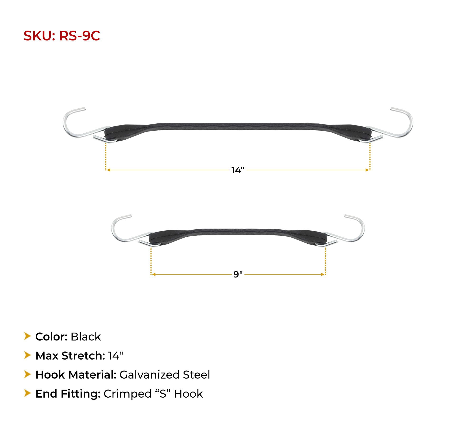 50 Pack 9" EPDM Rubber Tarp Bungee Straps with Crimped S Hooks Tie Down Cords Heavy Duty, Ideal for Securing Tarps, Canvases, Cargo