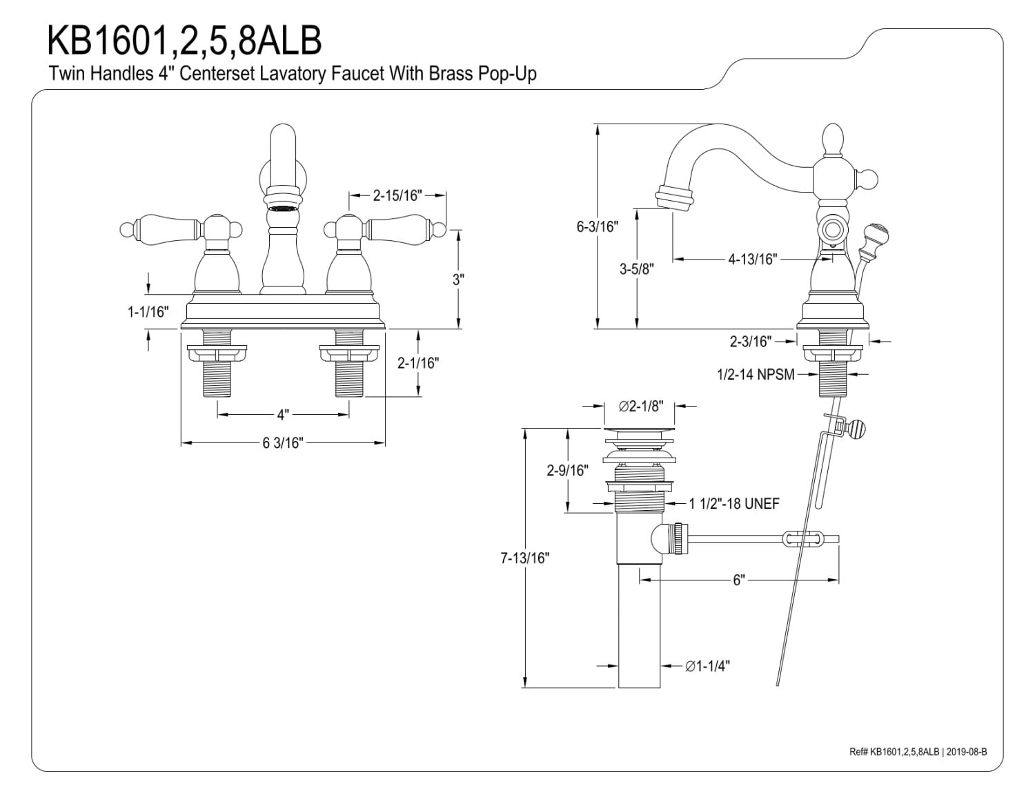 Kingston Brass KB1601ALB 4 in. Centerset Bathroom Faucet, Polished Chrome