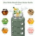 thumbnail image 6 of MUKOKO 24oz Glass Water Bottle, Motivational Water Tumbler with 2 Lids and Straw, Time Marker Silicone Sleeve, Olive, 6 of 8