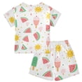thumbnail image 2 of Watermelon Popsicle Pattern Summer Pajama Set Soft Cotton Short Sleeve Sleepwear 2PCS Pajama Sets Breathable Lounge Set Size 10Y, 2 of 7
