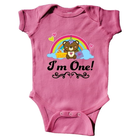 

Inktastic First birthday Baby Bear Rainbow Gift Baby Girl Bodysuit