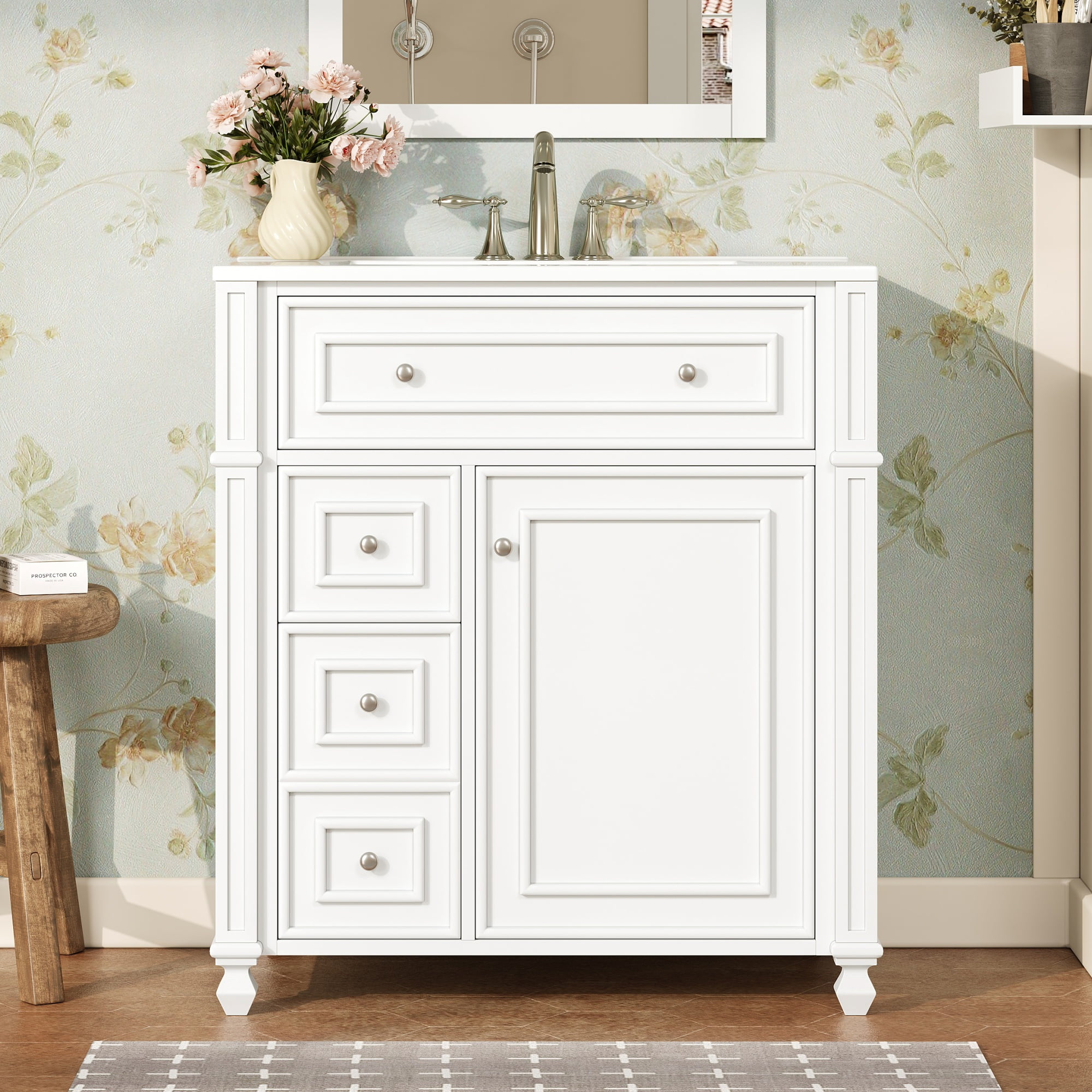 Harper & Bright Designs 30" White Bathroom Vanity with Sink, Freestanding Storage Cabinet with Soft Close Doors, Bathroom Floor Cabinet with Door Organizer