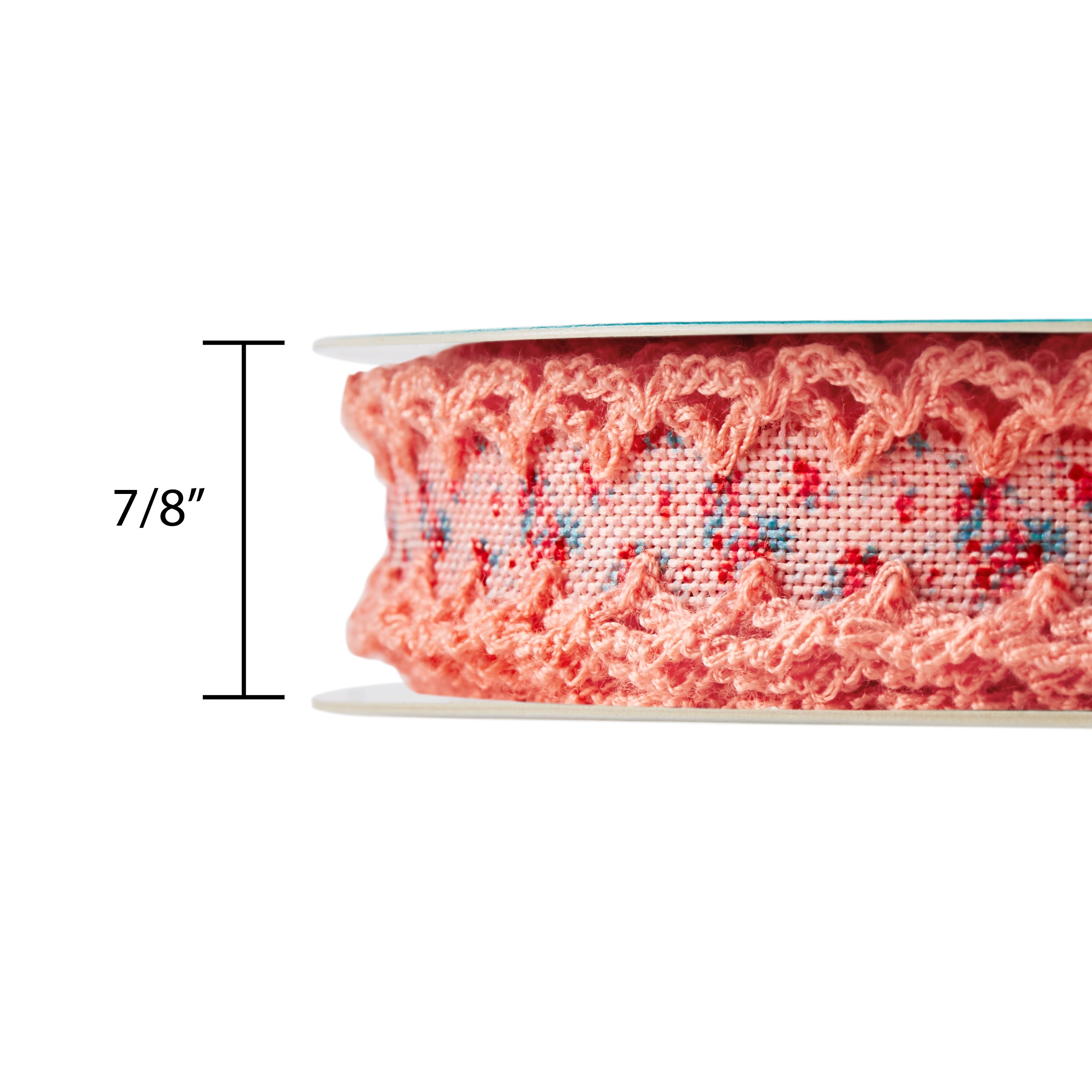 The Pioneer Woman Rose Ditsy Cotton Crochet Scalloped Edge Ribbon, 7/8\" x 20 Yards