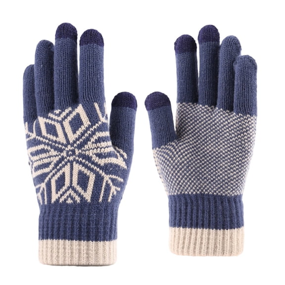 Luxshiny 1Pair Winter Gloves for Men Blue Thicken Knitted Warm Gloves with Three Finger Touch Screen
