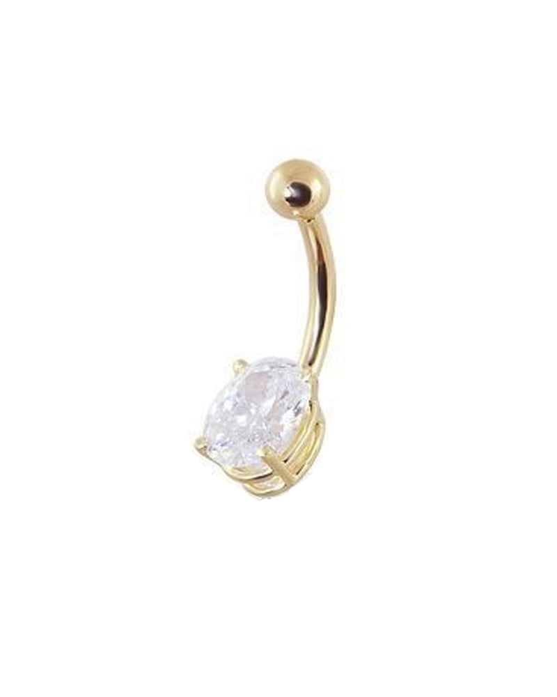 iJewelry2 Oval CZ GoldTone Stainless Steel Belly Button Piercing