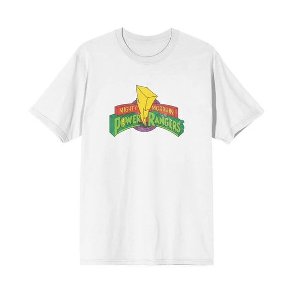 Power Rangers Logo And Action Pose White T-Shirt