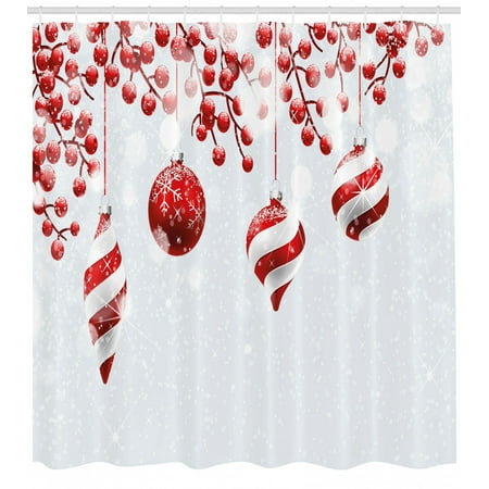 Christmas Shower Curtain Traditional Design Icons Holly Berry