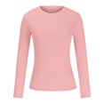 thumbnail image 4 of idosla Womens Long Sleeve Stretch Crewneck Ribbed T-Shirt Slim Fit Casual Basic Tops (Pink, M), 4 of 6