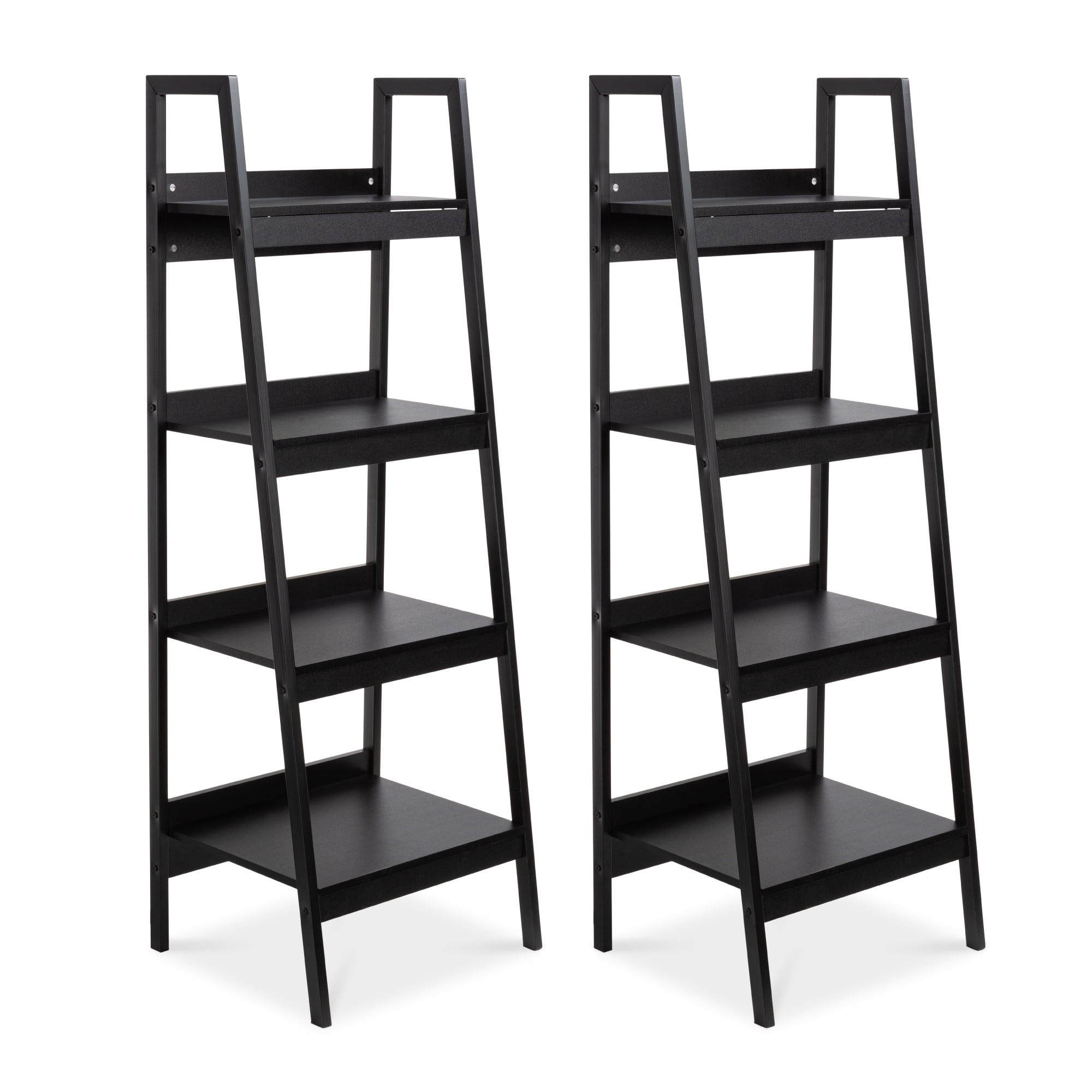 Black Leaning Bookshelf Wooden Ladder Bookshelf Folding Bookcase