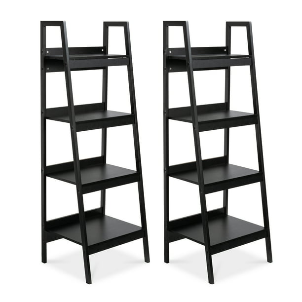 Best Choice Products Set Of 2 Wooden 4 Shelf Open Ladder Bookcase Storage Display Organizers W Metal Framing Black Walmart Com Walmart Com