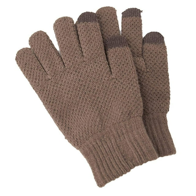 Guantes de invierno con pantalla táctil Guantes de punto forrados con puños elásticos de lana cálida (Caqui)
