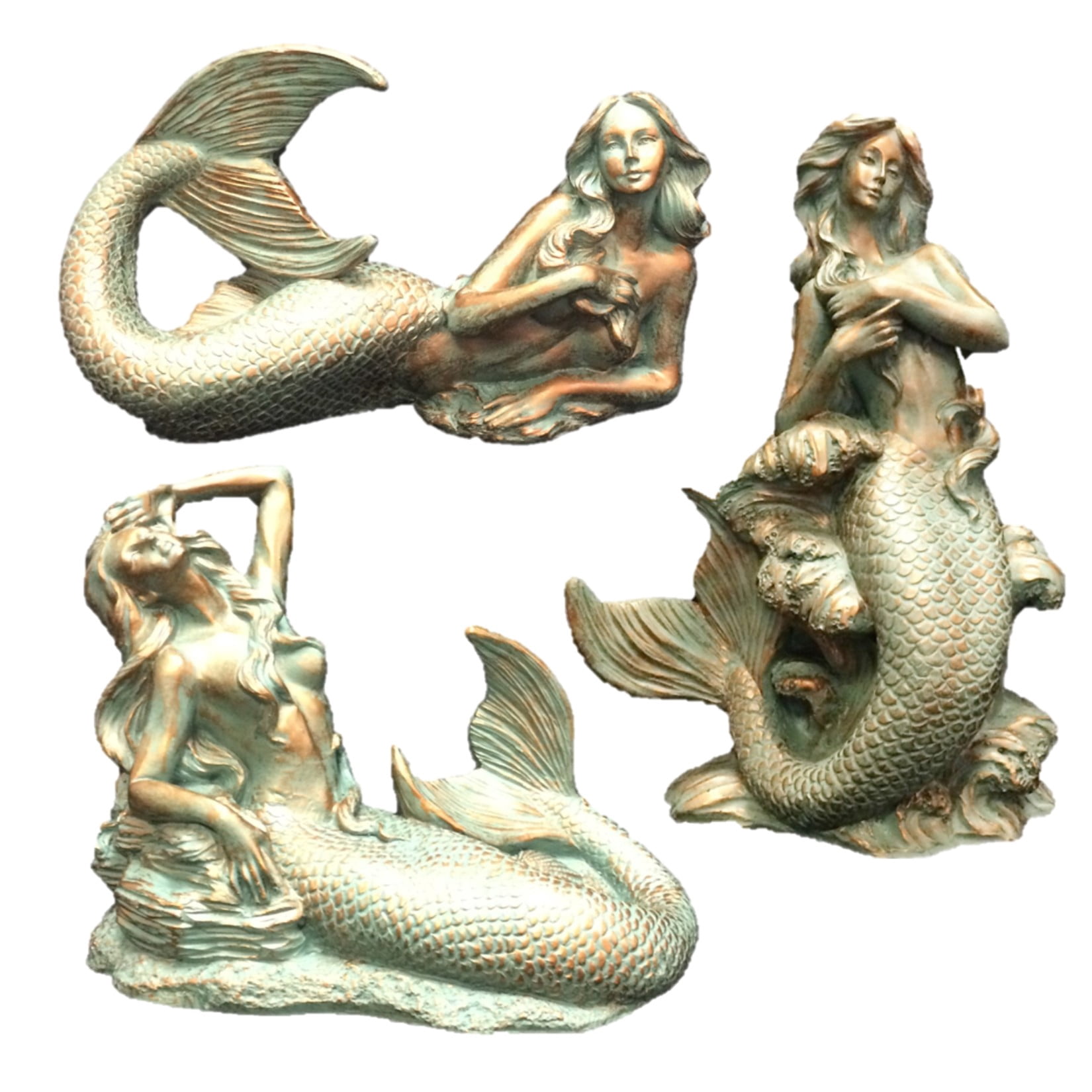 Homestyles Classic Mermaid Nautical Beach Statue Assortment (3-Piece Assortment) Bronze Patina Finish
