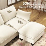 BedLuxury 105 Modular Sectional Sofa with Movable Ottoman, L-Shaped Deep Seat Cloud Couch for the Living Room, 3-Seat, Beige