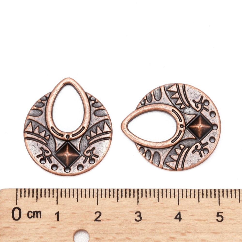Tibetan Style Links Chandelier Components Alloy Lead Free and Cadmium Free Flat Round Red Copper Color Size: about 25mm long 22.5mm wide 1mm thick hole: 12.5mm 320pcs/1000g