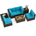 thumbnail image 2 of Costway Ensemble de Mobilier d'Extérieur 7 Pcs avec Table à Foyer de 32 Pouces et Cache-Réservoir de Propane Turquoise, 2 of 10