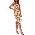 thumbnail image 2 of Vestido PRETTYGARDEN Floral Midi Sin Mangas con Fruncido Naranja Talla L, 2 of 6