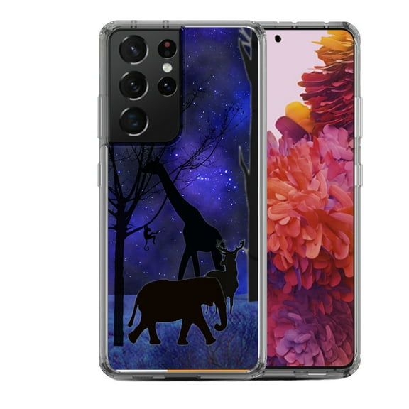 Shockproof Hybrid Bumper Phone Case for Samsung Galaxy S21 Ultra, by OneToughShield ® - Midnight Safari