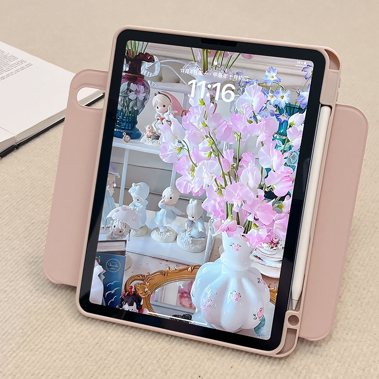 Allytechgroup iPad Mini 7th 6th Generation Case with Pencil Holder, Slim Magnetic Stand Cover, Auto Sleep/Wake, Trifold Protective Shell Case for Apple iPad mini 6/ Mini 7 8.3", Pink