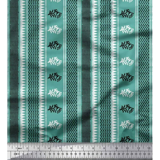 Soimoi Modal Satin Fabric Geometric & Striped Floral Block Decor Fabric Printed Yard 42 Inch Wide