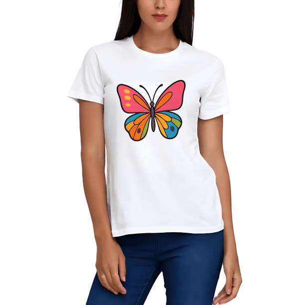 Playera Blanca Camiseta Estampada Butterfly Colores
