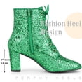 thumbnail image 2 of BLISSFUL STEP Women's Ankle Boots Chunky Heel Lace Up Side Zip Square Toe Party Boots Green 5.5, 2 of 7
