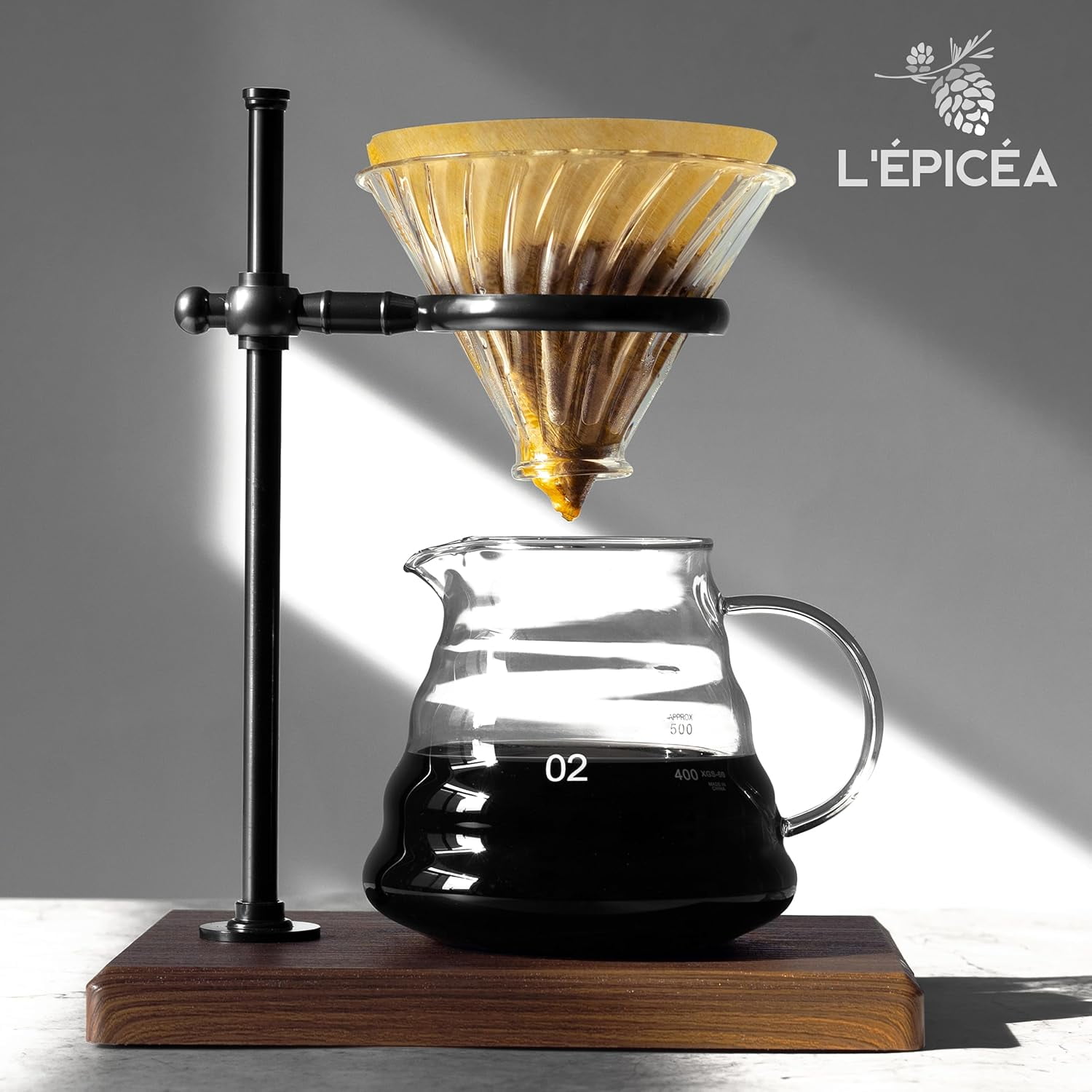 L'ÉPICÉA Pour Over Coffee Maker Set,Pour Over Coffee Maker with Stand,Adjustable Stainless Steel Stand(Black)