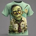 thumbnail image 2 of FASHOFT Halloween Shirt for Men Skeleton Pumpkin Zombie Gothic Novelty Graphic Tees Short Sleeve Crew Neck Funny Graphic T-Shirt Light Green L, 2 of 5