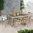 thumbnail image 2 of Ian Outdoor Modern 6 Seater Aluminum Dining Set with Faux Wood Seats, Gray, Natural, Silver, 2 of 8